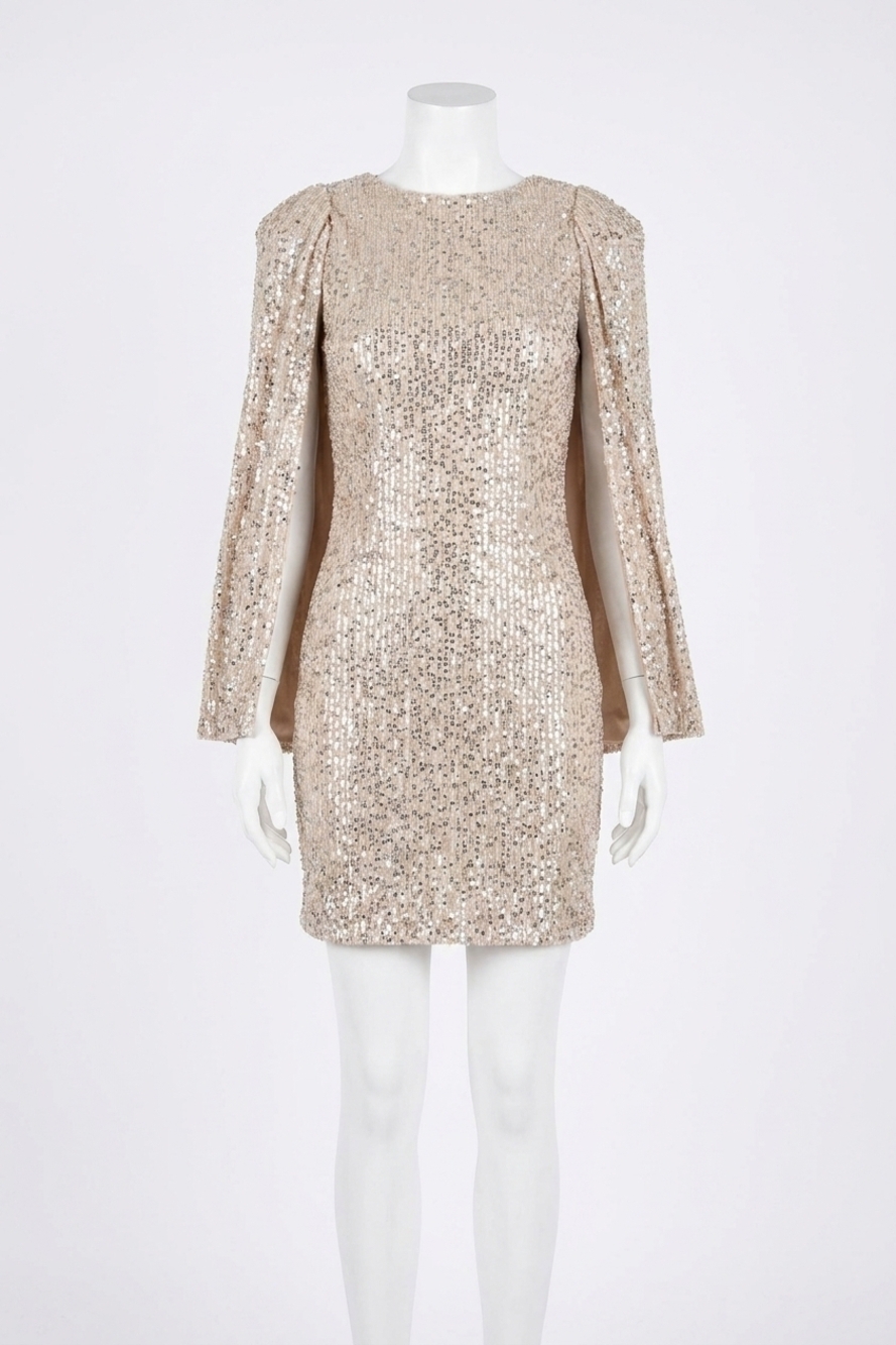 NEW ADELYN RAE maddy sequin bodycon mini dress in nude/silver